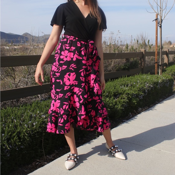 Amazon Dresses New Floral Pink And Black Amazon Wrap Dress Poshmark